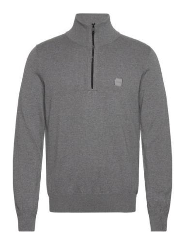 Kanobix_S Tops Knitwear Half Zip Jumpers Grey BOSS