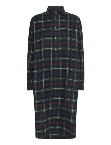 Plaid Cotton Shirtdress Knelang Kjole Navy Polo Ralph Lauren