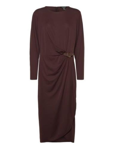 Buckle-Trim Stretch Jersey Dress Knelang Kjole Brown Lauren Women