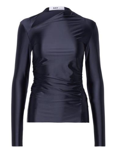 Loria - Glossy Stretch Tops T-shirts & Tops Long-sleeved Navy Day Birg...