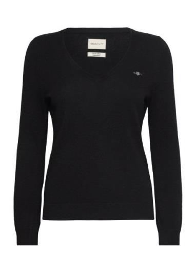 Extrafine Lambswool Blend V-Neck Tops Knitwear Jumpers Black GANT