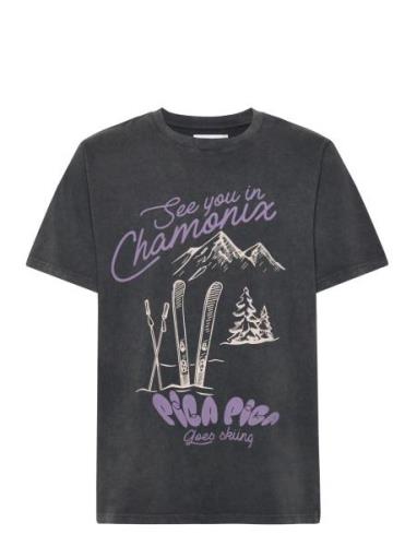 Pica Goes Skiing Tops T-shirts Short-sleeved Grey Pica Pica