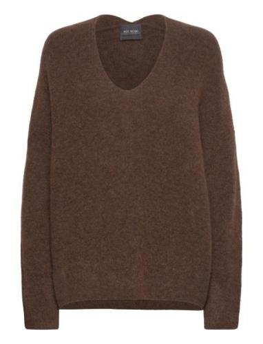 Mmthora V-Neck Knit Tops Knitwear Jumpers Brown MOS MOSH