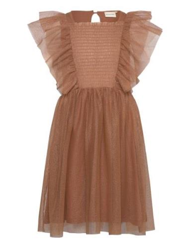 Dress Mesh W. Glitter Dresses & Skirts Dresses Casual Dresses Sleevele...