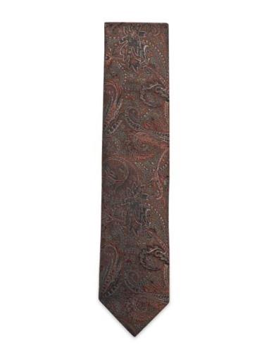 Paisley Pattern Tie 7 Cm Slips Brown Lindbergh Black