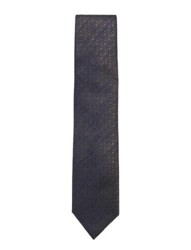 Structured Linen Blend Tie 7 Cm Slips Navy Lindbergh Black