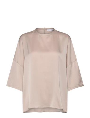 Thess Silk Tee Tops T-shirts & Tops Short-sleeved Beige Ahlvar Gallery