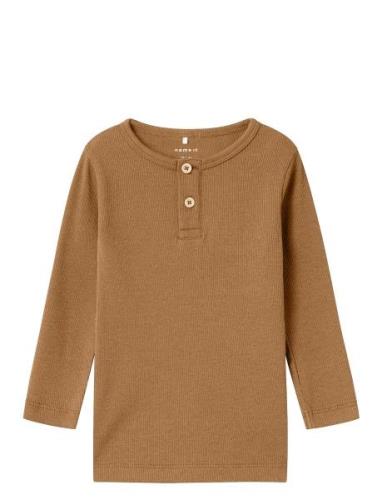 Nmmkab Ls Slim Top Tops T-shirts Long-sleeved T-shirts Brown Name It