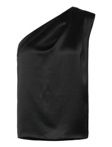 Elle Satin Tank Tops Blouses Sleeveless Black Ahlvar Gallery