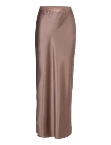 Hana Long Logo Satin Skirt Langt Skjørt Brown Ahlvar Gallery