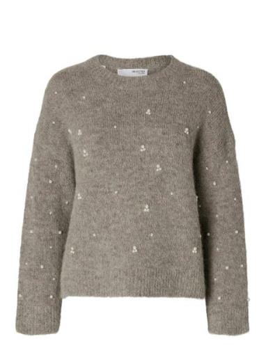 Slfgabella Ls Pearl Knit Ex Tops Knitwear Jumpers Grey Selected Femme