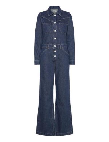 Long Denim Jumpsuit Bottoms Jumpsuits Blue Mango