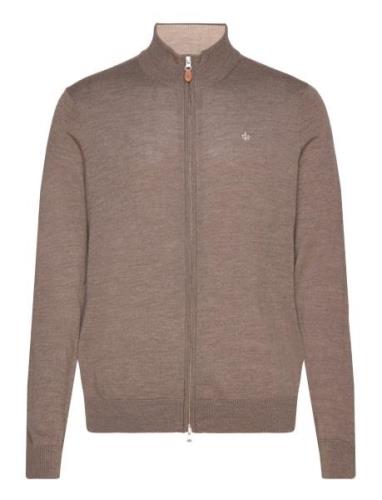 Merino Zip Cardigan Tops Knitwear Full Zip Jumpers Brown Morris