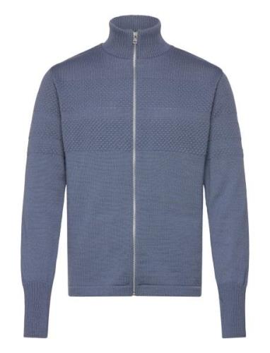 Wool Klemens Zip Knit Tops Knitwear Full Zip Jumpers Blue Mads Nørgaar...