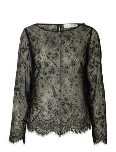 Slfdaphne Ls Lace Top Tops T-shirts & Tops Long-sleeved Black Selected...