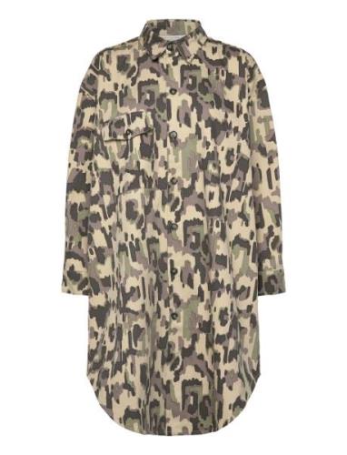 Cyber Drill Shirt Dress - Netta Knelang Kjole Khaki Green Rabens Sal R