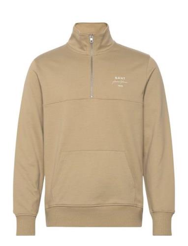 Logo Script Jersey Halfzip Tops Knitwear Half Zip Jumpers Beige GANT