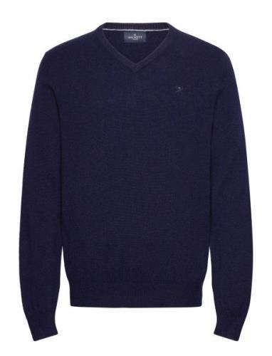 Lambswool V Neck Tops Knitwear V-necks Navy Hackett London