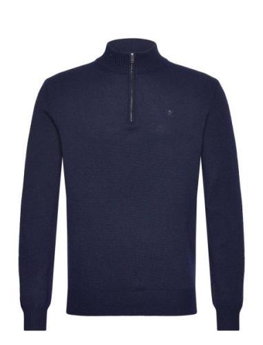 Lambswool Hzip Tops Knitwear Half Zip Jumpers Navy Hackett London