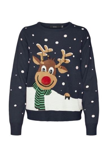 Vmsnowy Deer Ls O-Neck Xmas Tops Knitwear Jumpers Navy Vero Moda