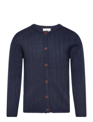 Merino Knitted Cardigan W. Wide Rib Tops Knitwear Cardigans Navy Copen...