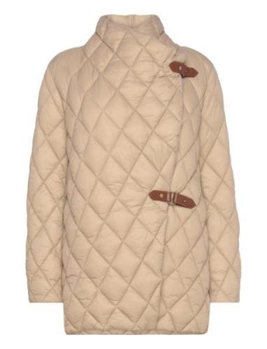 Buckle-Trim Diamond-Quilted Down Coat Vattert Jakke Beige Lauren Ralph...