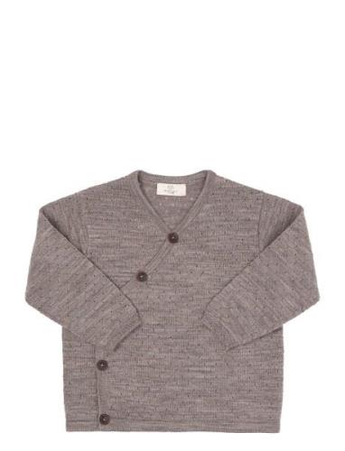 Merino Crossover Cardigan W. Hole Pattern Tops Knitwear Cardigans Beig...