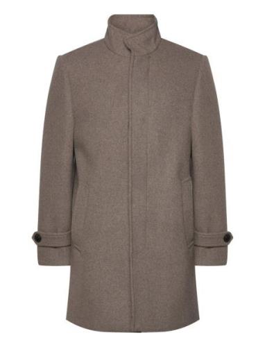 Recycled Wool Funnel Neck Coat Ullfrakk Frakk Beige Lindbergh