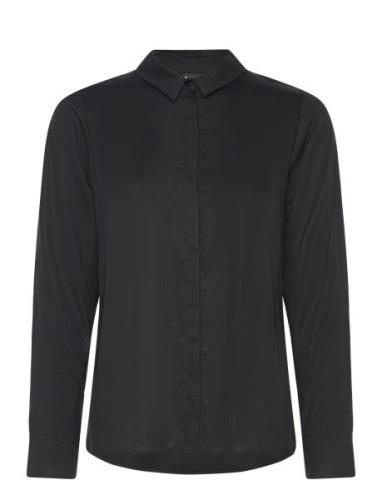 Fitted Shirt, Solid Tops Shirts Long-sleeved Black Papu