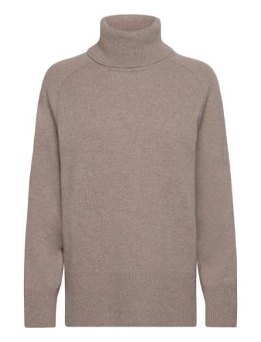 Herringb Detail Rollneck Tops Knitwear Turtleneck Beige GANT