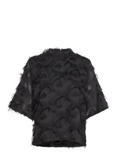 Msmaica High Neck Blouse Tops Blouses Short-sleeved Black Minus