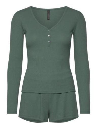 Pj Ls Short Rib Pyjamas Khaki Green Hunkemöller