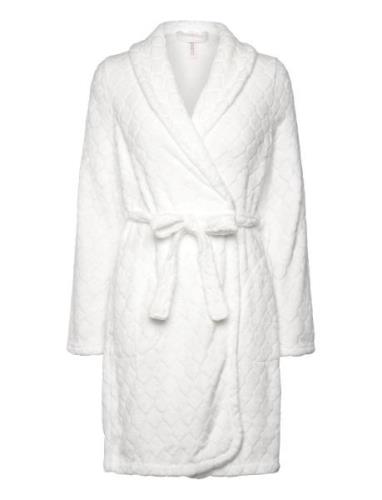 Robe Short Fleece Embossed Morgenkåpe White Hunkemöller