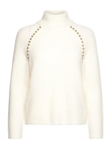 Mmzora Bead Highneck Knit Tops Knitwear Turtleneck Cream MOS MOSH