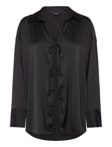 Tiedetail Relaxed Satin Shirt Tops Shirts Long-sleeved Black Monki