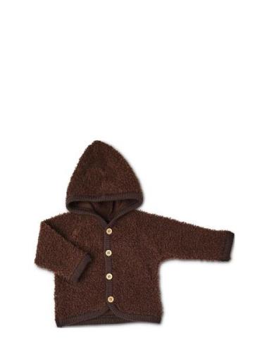 Cardigan Bouclé Merino Wool W. Buttons And Hoodie Outerwear Fleece Out...