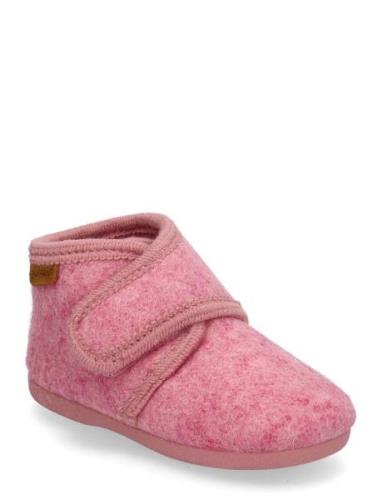 Slippers Wool Velcro Tøfler Innesko Pink En Fant