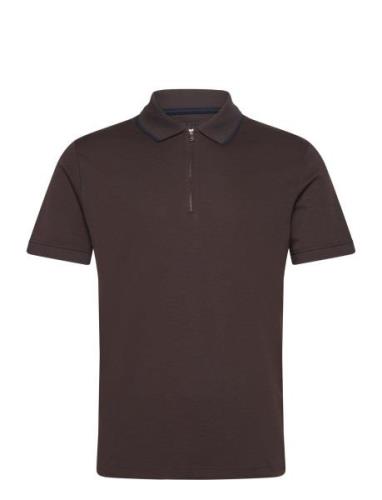 Slhreg-Dan Ss Zip Polo Tops Polos Short-sleeved Brown Selected Homme