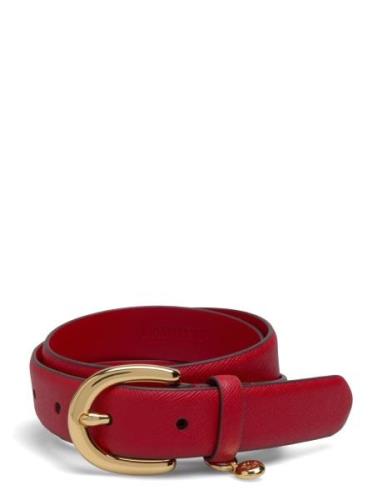 Charm Crosshatch Leather Belt Belte Red Lauren Ralph Lauren