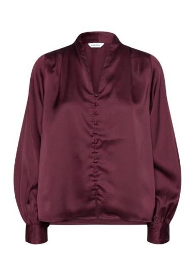 Remi Satin Blouse Tops Blouses Long-sleeved Burgundy Bubbleroom