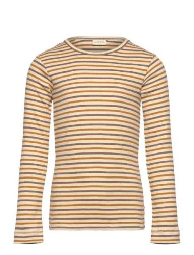 T-Shirt L/S Modal Striped Tops T-shirts Long-sleeved T-shirts Beige Pe...