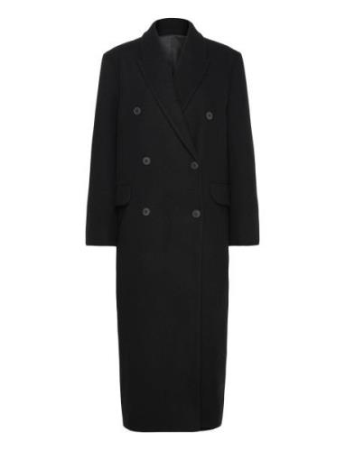 Over D Double-Breasted Wool-Blend Coat Ullfrakk Frakk Black Weekday