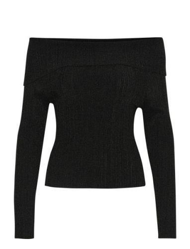 Silvigz Rib Ls Off Shoulder Tops Knitwear Jumpers Black Gestuz