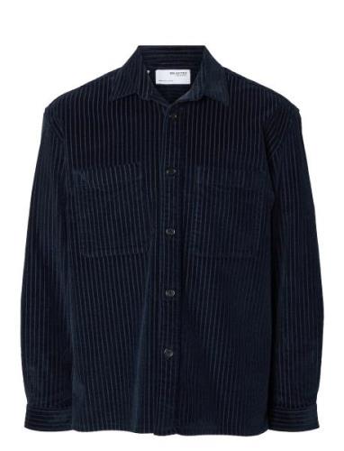 Slhpeder-Cordruroy Overshirt Ls Tops Overshirts Navy Selected Homme