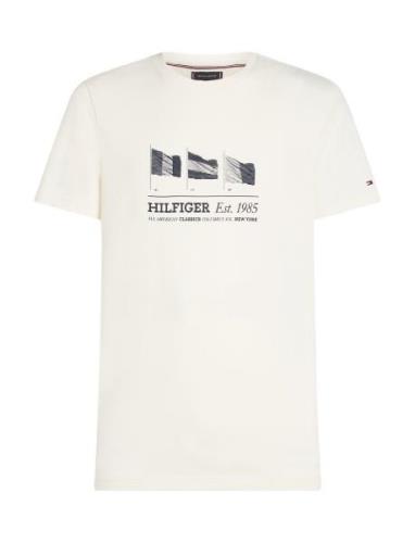 Hilfiger Flags Tee Tops T-shirts Short-sleeved Cream Tommy Hilfiger