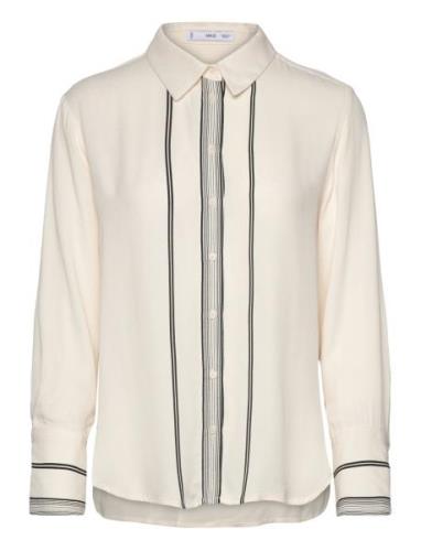 Shirt With Contrasting Details Tops Shirts Long-sleeved Cream Mango