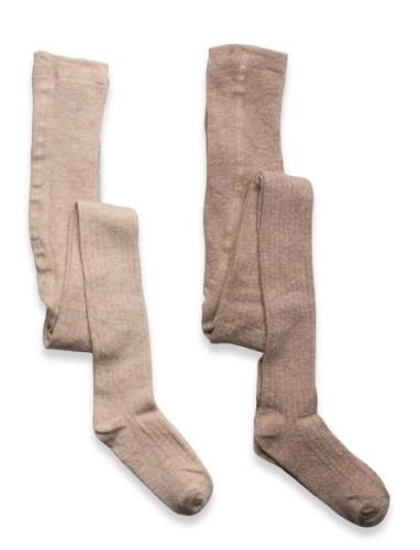 Wool Stocking - Rib 2-Pack Tights Beige Minymo