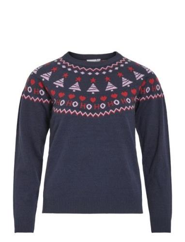 Visanta L/S Christmas Knit/Ka Tops Knitwear Jumpers Navy Vila