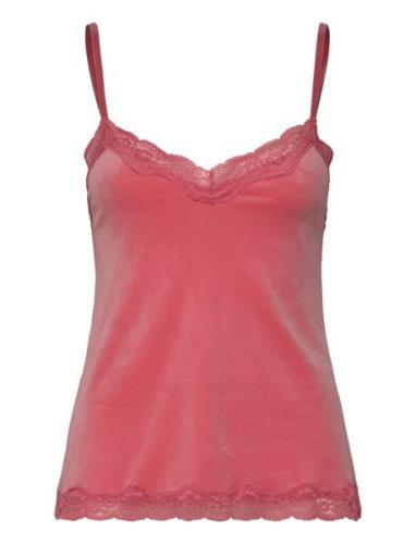 Cami Velours Scallop Lace Topp Red Hunkemöller