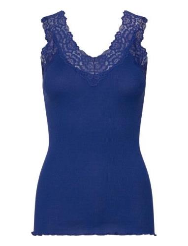 Organic Top W/ Lace Tops T-shirts & Tops Sleeveless Navy Rosemunde